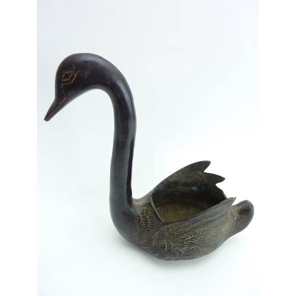 Vintage Metal Swan Planter Statue - Picture 1 of 7